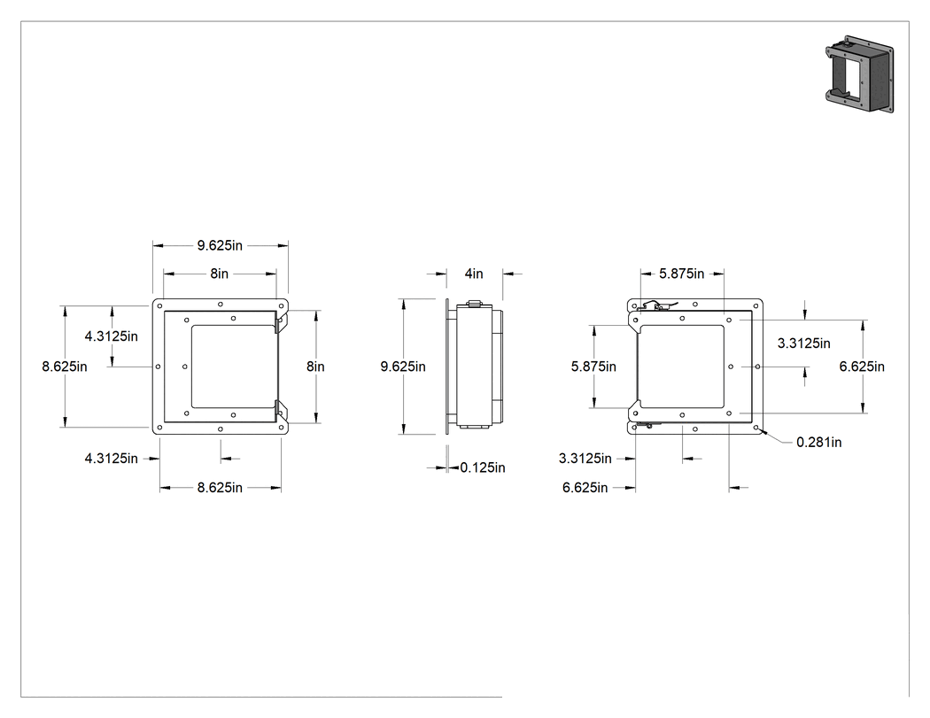 Teknik Çizim - Toz Geçirmez Kablolama Kanalı için 8" Genişlik x 8" Derinlik - 6" Genişlik x 6" Derinlik Redüktör