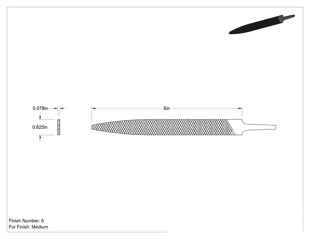 Teknik Çizim - Hassas İnce Konik Dikdörtgen Törpü, Orta Kaplama için, 6" Uzunluk x 5/8" Genişlik