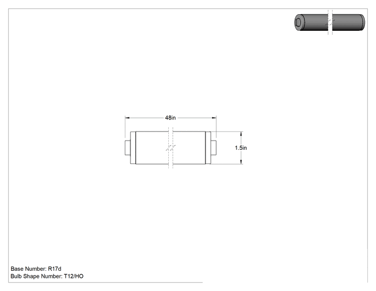 Teknik Çizim - Çift Temaslı Tabanlı Tüp Ampul, Gömme, T12/Ho, 48" Toplam Uzunluk, 59 CRI, 60W