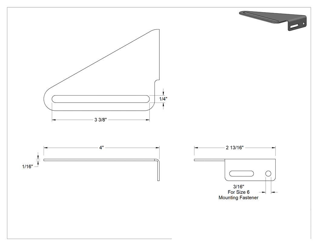 Teknik Çizim - Sürgü Kilitli Dolap ve Çekmece Kilidi için Çekiç, 4 inç uzunluğunda x 2-13/16 inç genişliğinde x 1/16 inç kalınlığında