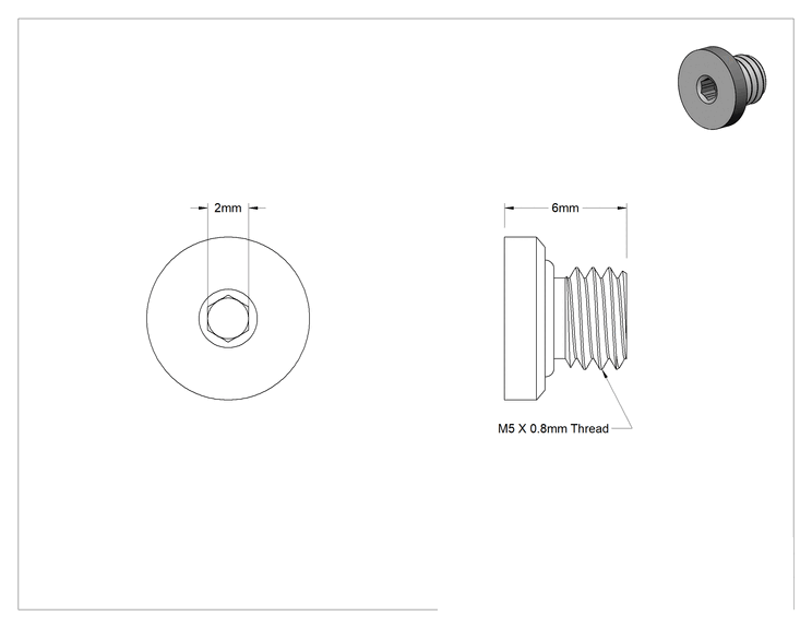 Teknik Çizim - Nikel Kaplı Pirinç Boru Bağlantı Parçası, Altıgen Tahrikli ve Viton® O-Ringli Fiş, M5 x 0.8 mm