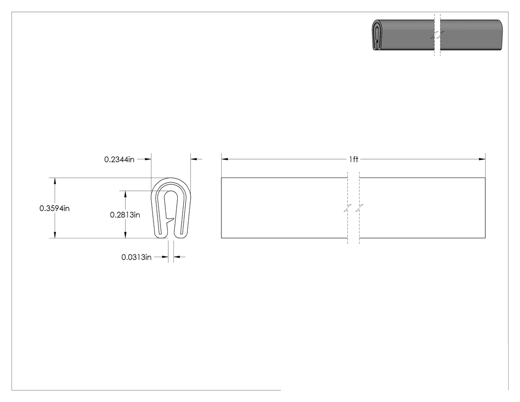 Teknik Çizim - Güçlendirilmiş Plastik Kenar Çıtası, 1/64"-1/32" Genişlik x 9/32" İç Yükseklik, 23/64" Dış Yükseklik