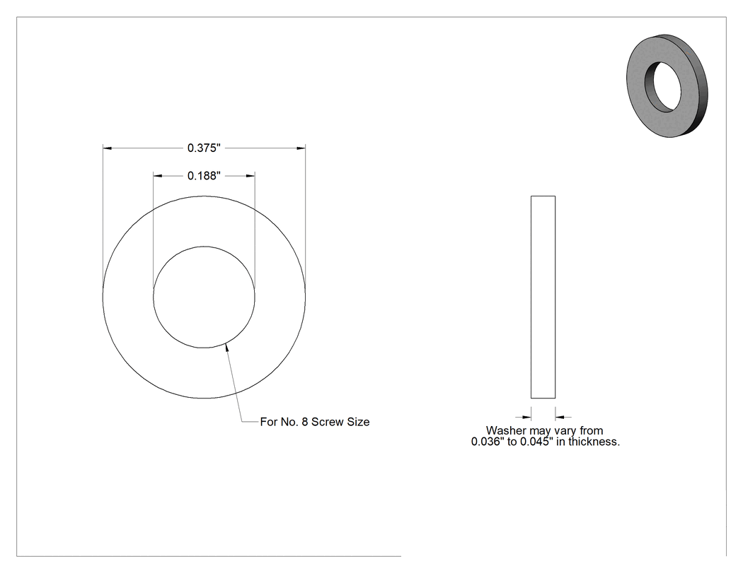 Teknik Çizim - 316 Paslanmaz Çelik ASME Pul, 8 numaralı vida boyutu için, Dar ASME Tanımı