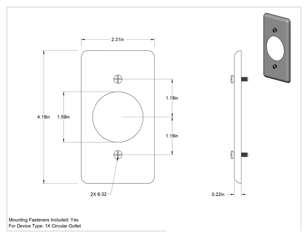 Teknik Çizim - 1.6 inç Çıkış Çapı Çelik Anahtar Kutusu Kapağı