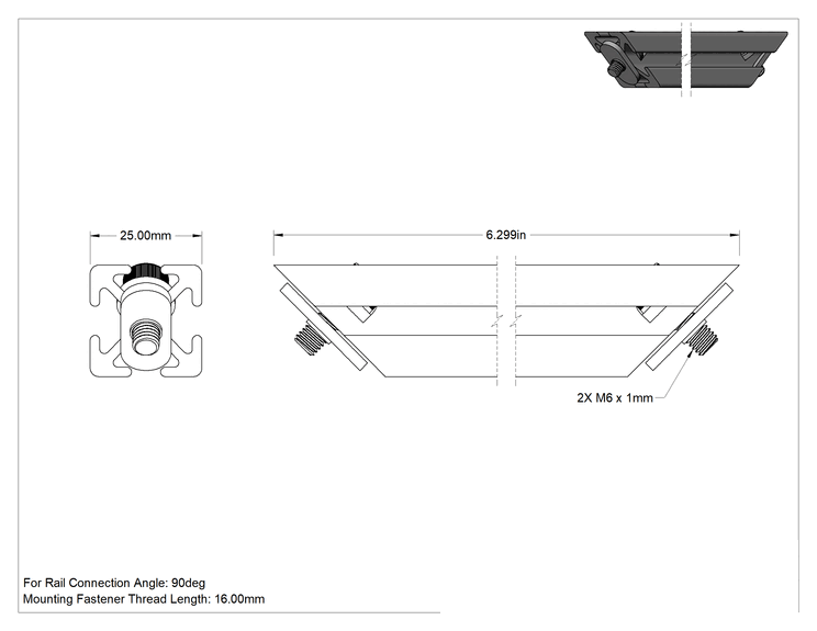 Teknik Çizim - T-Yivli Çerçeve Yapısal Braket, 25 mm Yüksekliğinde Ray için Gümüş Çapraz Destek, 6 inç Uzunluk