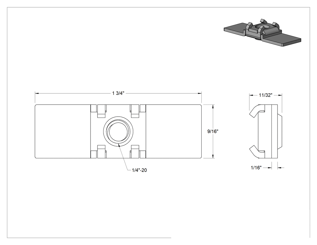 Teknik Çizim - Hizalama Kaynak Somunu, Paslanmaz Çelik Somun ve Tutucu, 1/4"-20 Diş Boyutu