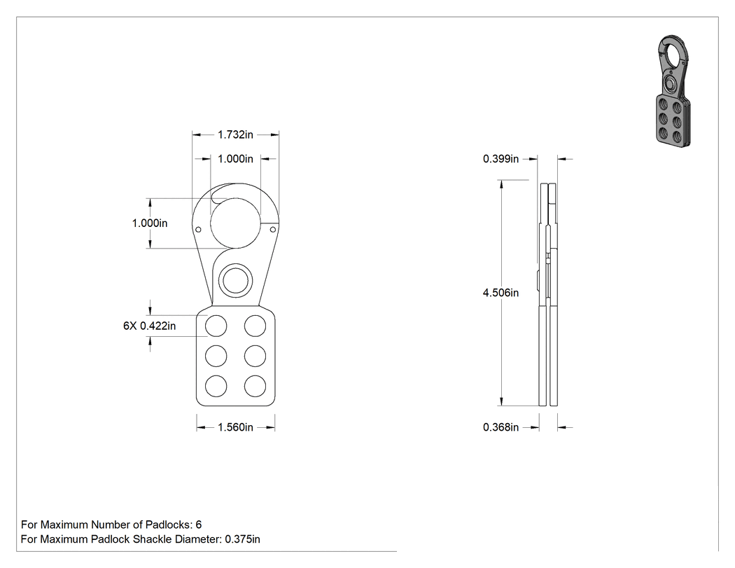 Teknik Çizim - Kilitleme Mandalı, Vinil Kaplı Çelik, 1" x 1" Mandal Boşluğu
