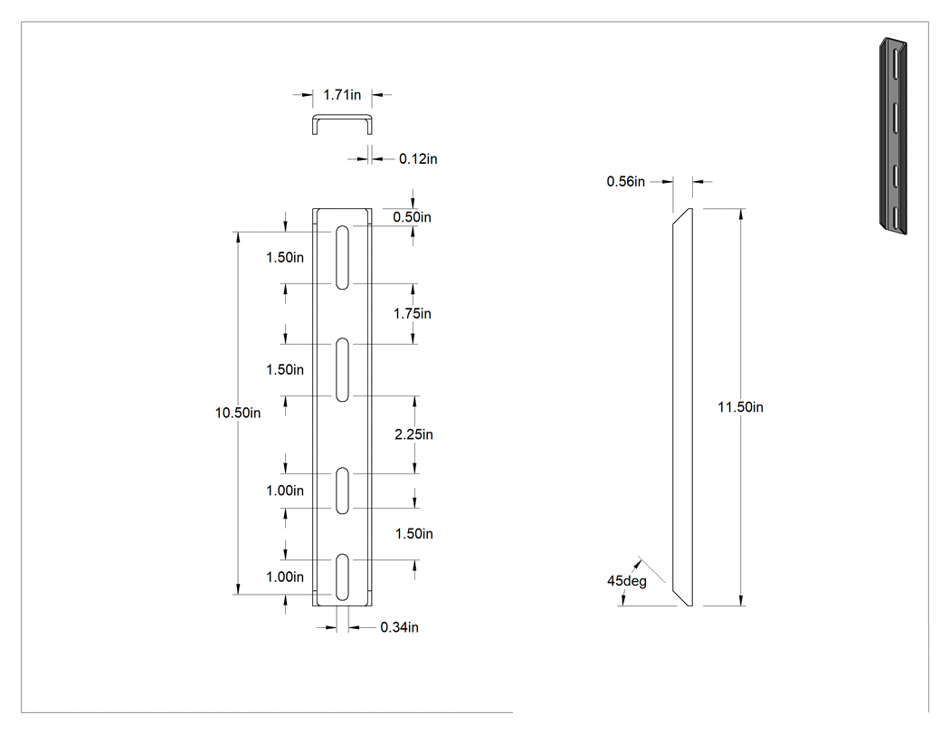 Teknik Çizim - Konveyörler için 11-1/2" Yüksekliğinde Düz Braket
