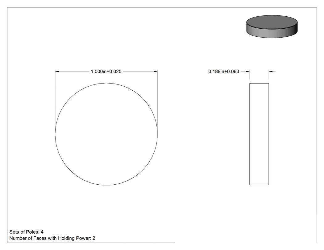 Teknik Çizim - Esnek Disk Mıknatıs, 3/16" Kalınlık, 1" Dış Çap