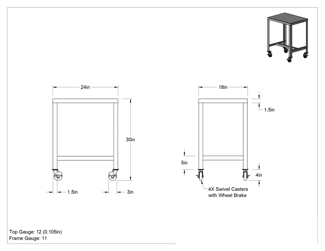 Teknik Çizim - Çelik Masa, Mobil, 30 inç Yükseklik x 24 inç Genişlik x 18 inç Derinlik