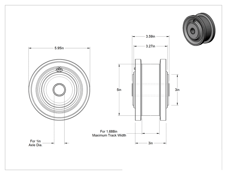 Teknik Çizim - İki Flanşlı Ray Tekerleği, 5" Çap x 3" Genişlik, 5000 lbs. Kapasite