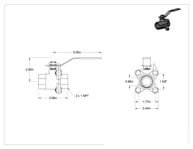 Teknik Çizim - Yüksek Vakum için Açma/Kapama Vanası, 1 NPT Dişi