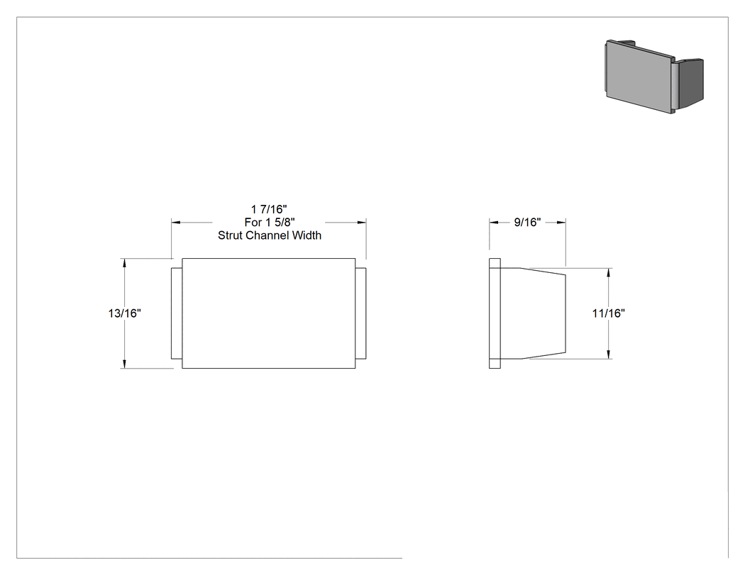 Teknik Çizim - 1-5/8" Yüksekliğinde Dikme Kanalı için 304 Paslanmaz Çelik Tapa