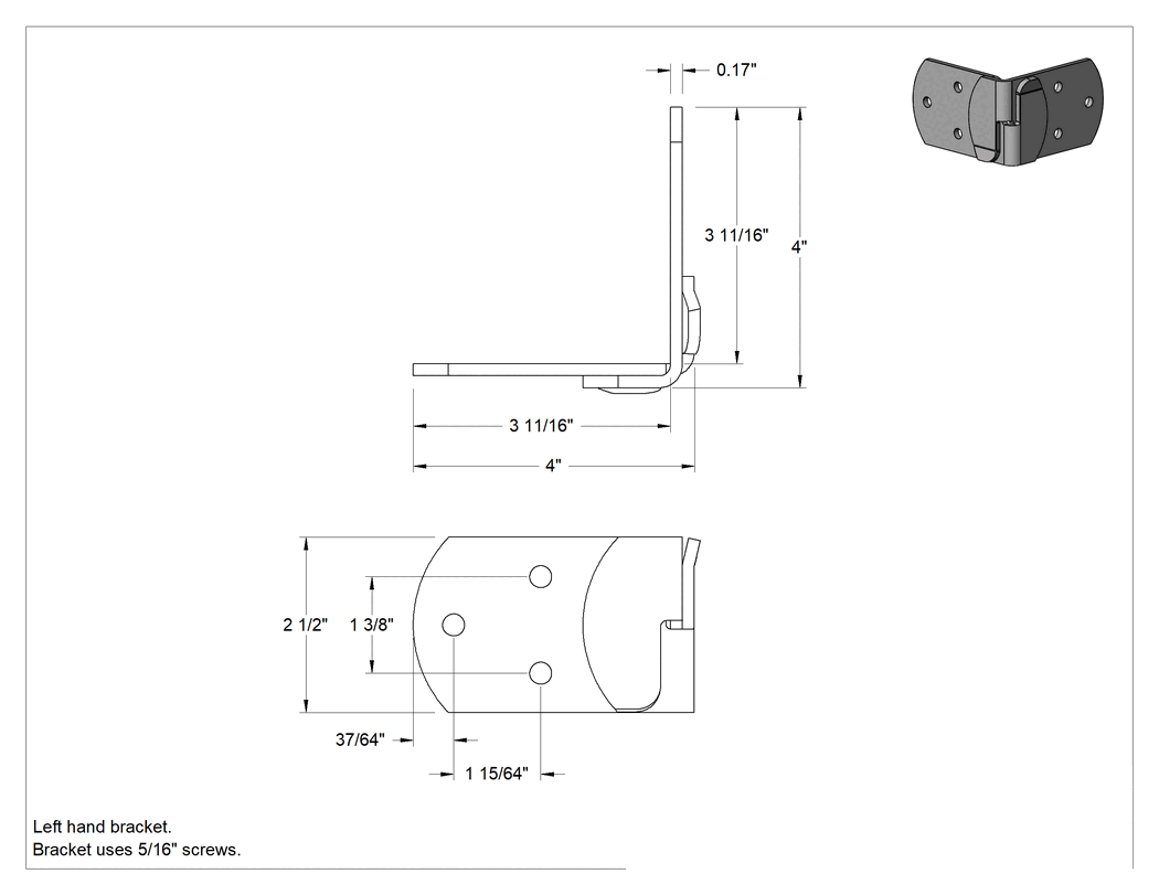 Teknik Çizim - Yan Kancalı Çıkarılabilir Panel Askı Braketleri, Köşe Montajı, Sol Bağlantı