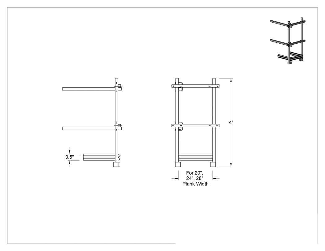 Teknik Çizim - Uç Koruyucu Ray/Ayaklık, 20" için, 24" ve 28" Plaka Genişliği
