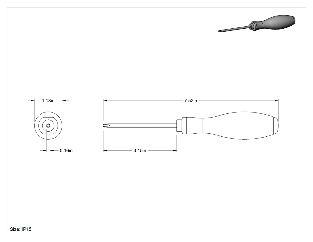 Teknik Çizim - Torx Plus Tornavida, IP15 Tahrik Boyutu