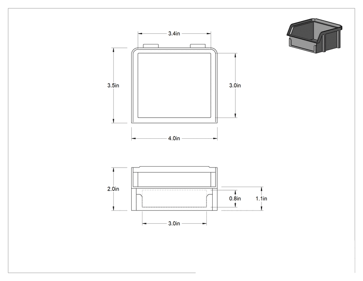 Teknik Çizim - İletken Kutu, 4" Genişlik x 3-1/2" Derinlik x 2" Yükseklik