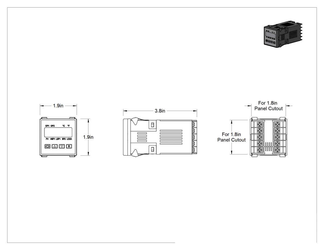 Teknik Çizim - Yüksek Sınırlı Sıcaklık Kontrol Cihazı, 2 adet çıkışlı, 1/16 DIN