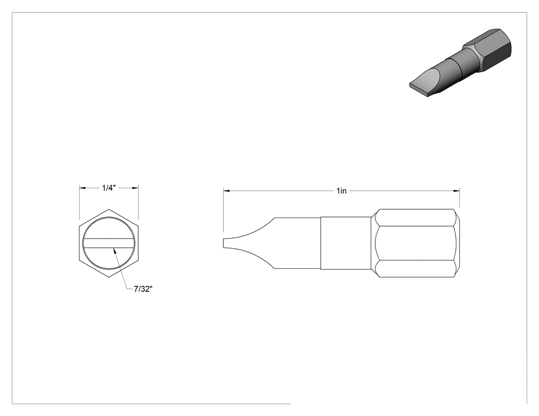 Teknik Çizim - Yüksek Torklu Yivli Uçlar, 1/4" Altıgen Şaft