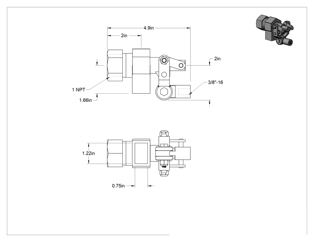 Teknik Çizim - Su için Şamandıralı Vana Gövdesi, Floroelastomer Conta, Dönmeyen Piston, 1 Giriş