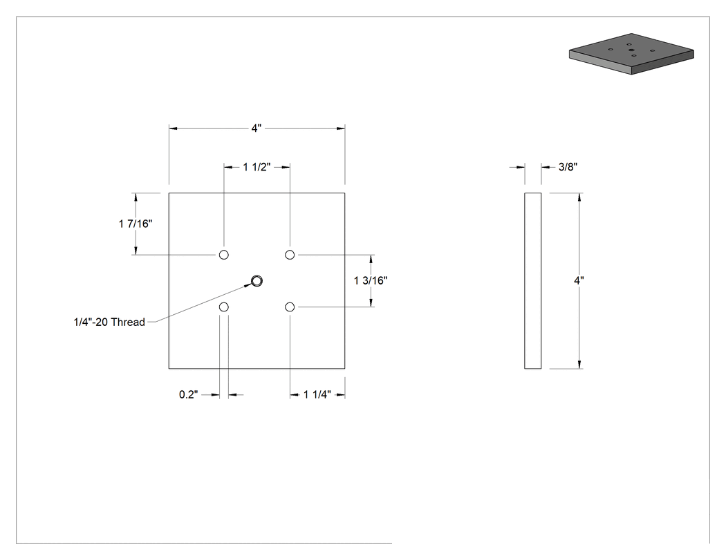 Teknik Çizim - Her Yönde Konumlandırma Kollar için Dişli Montaj Plakaları, Her Yöne Dönen Kol için 0.225" Delikli 1/4"-20 Plaka