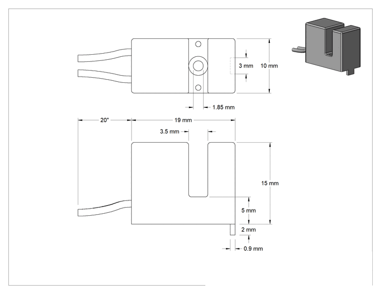 Teknik Çizim - Tehlikeli Ortam Yuvalı Yakınlık Anahtarları, Tel Uçlu, 1 açık, 10 mm İç Uzunluk