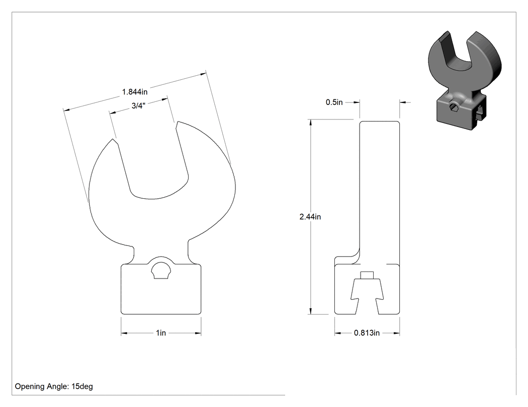 Teknik Çizim - Değiştirilebilir Başlıklı Tork Anahtarı için 3/4" Tahrik Boyutu Altıgen Açık Uçlu Başlık
