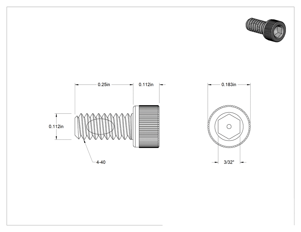 Teknik Çizim - Süper Paslanma ve Aşınmaya Dayanıklı 316 Paslanmaz Çelik Alyan Başlı Vidalar, Diş Kilitleme, 4-40 Diş Boyutu, 1/4" Uzunluk