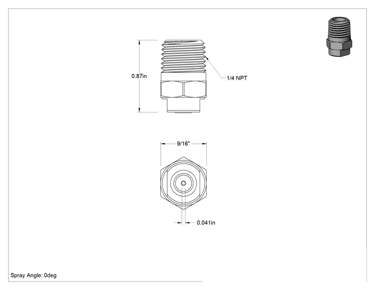 Teknik Çizim - 303 Paslanmaz Çelik Buhar Nozulu, 1/4 NPT Erkek, 10 PSI'da 1.1 lbs./saat Kapasite