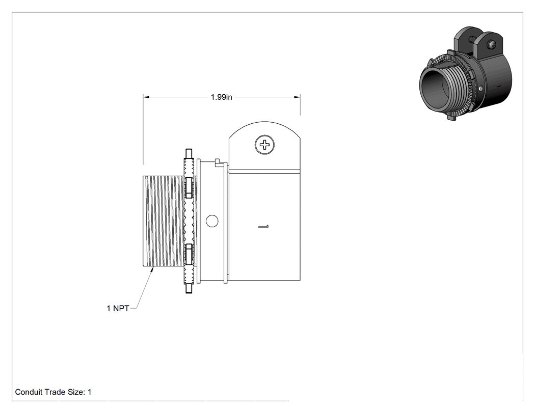 Teknik Çizim - Esnek Metal Kanal, Paslanmaz Çelik Düz, 1 Vidalı Kelepçe Dişi x 1 NPSM Erkek