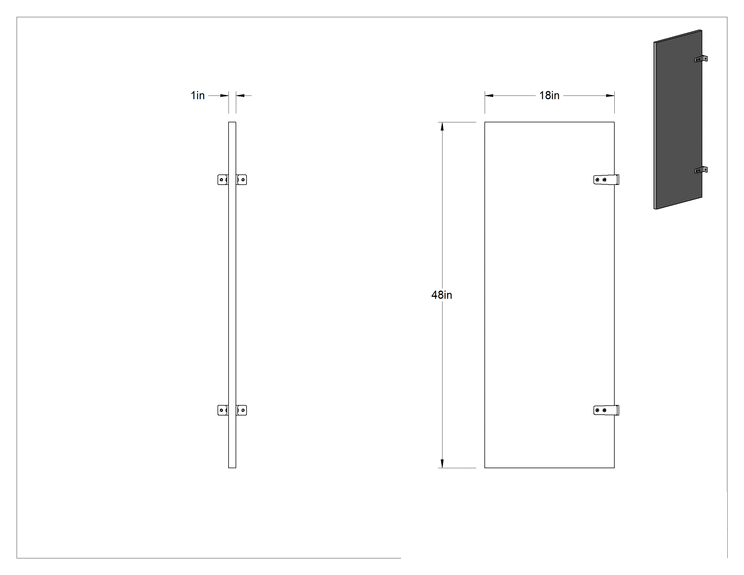 Teknik Çizim - Paslanmaz Çelik Pisuar Bölmesi, Duvara Asılan, 48" Yükseklik x 1" Genişlik x 18" Derinlik Toplam