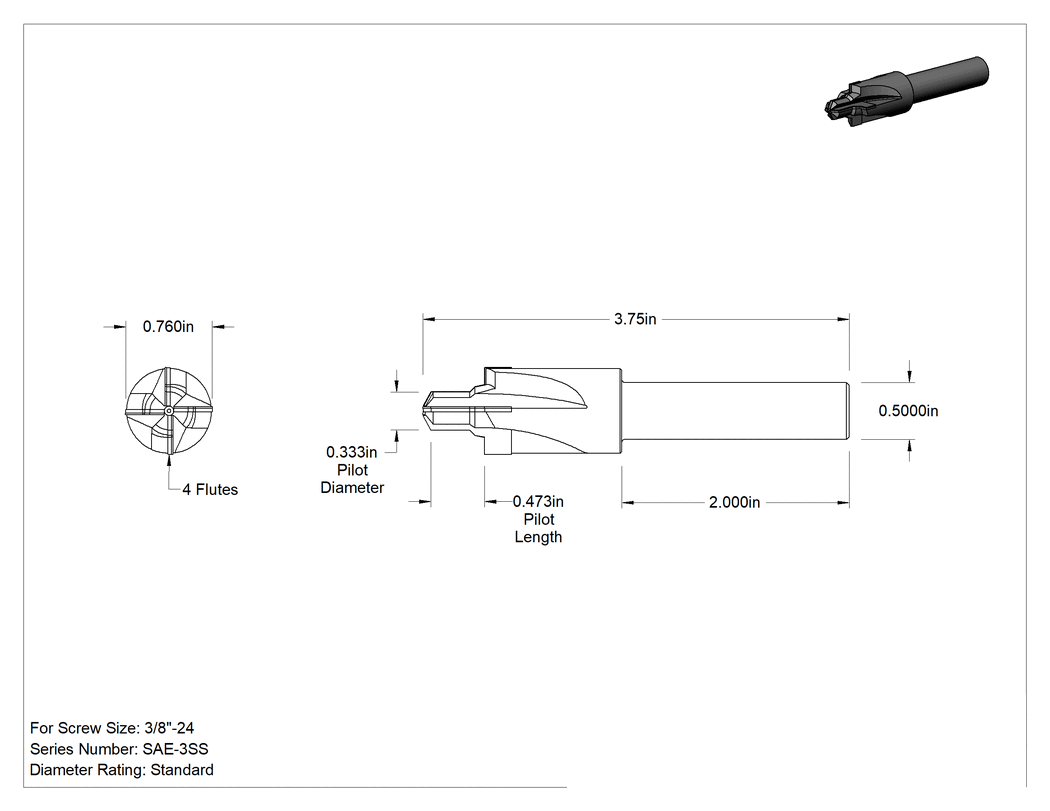 Teknik Çizim - Hidrolik Port Delikleri için Havşa, MS16142, 3/8"-24 Diş Boyutu için