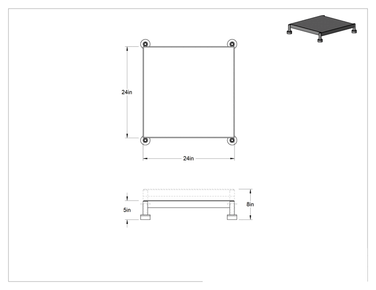 Teknik Çizim - Yorgunluk Önleyici Çalışma Platformu, 5"-8" Yükseklik x 24" Genişlik x 24" Derinlik (Toplam)