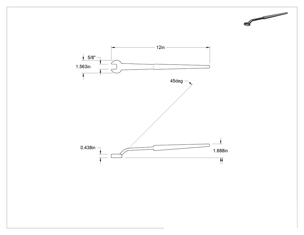 Teknik Çizim - Delik Hizalama için Açık Uçlu Anahtar, 5/8" Boyut, 12 inç Toplam Uzunluk