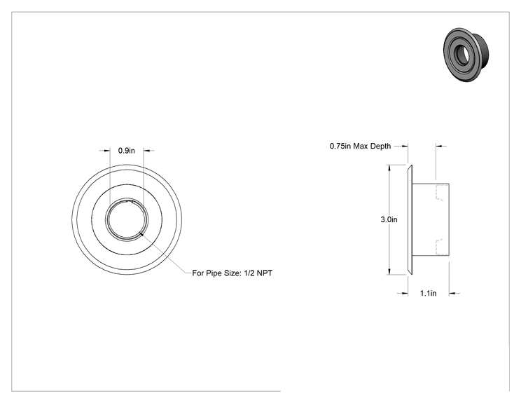 Teknik Çizim - Yangın Sprinkler Başlığı için Kapak Plakası, Sağlam Gömme, 1/2 NPT için, Boyalı Çelik, 3" Dış Çap