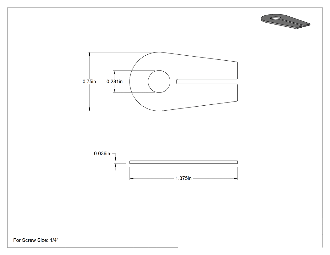Teknik Çizim - 18-8 Paslanmaz Çelik Tırnaklı Kilitli Pul, 1/4" Vida Boyutu için