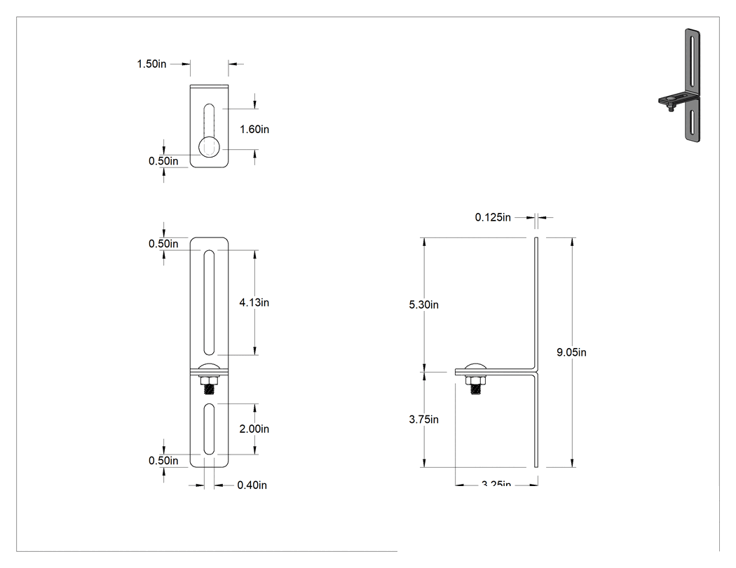 Teknik Çizim - 3-1/4" x 9-1/32" x 1/8" İki Parçalı L-Braket