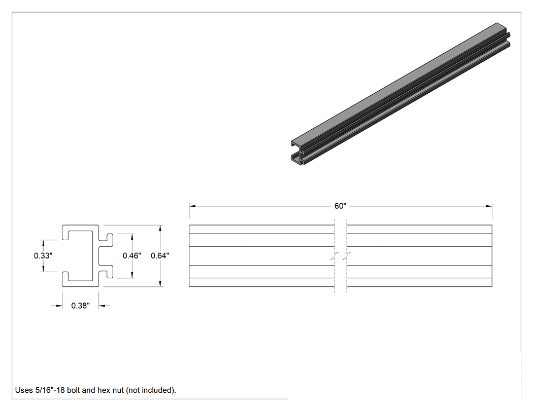 Teknik Çizim - Konveyör Kılavuzu için 5 Fit Uzunluk x 1/2" Kalınlıkta Kanal