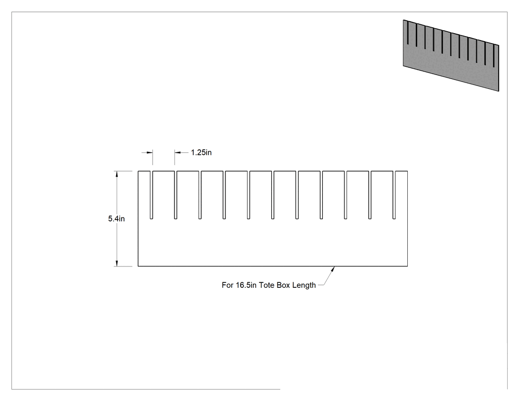 Teknik Çizim - 22-1/2" Uzunluğunda İletken Bölmeli Taşıma Kutusu için 5-1/2" Yükseklikte Bölme