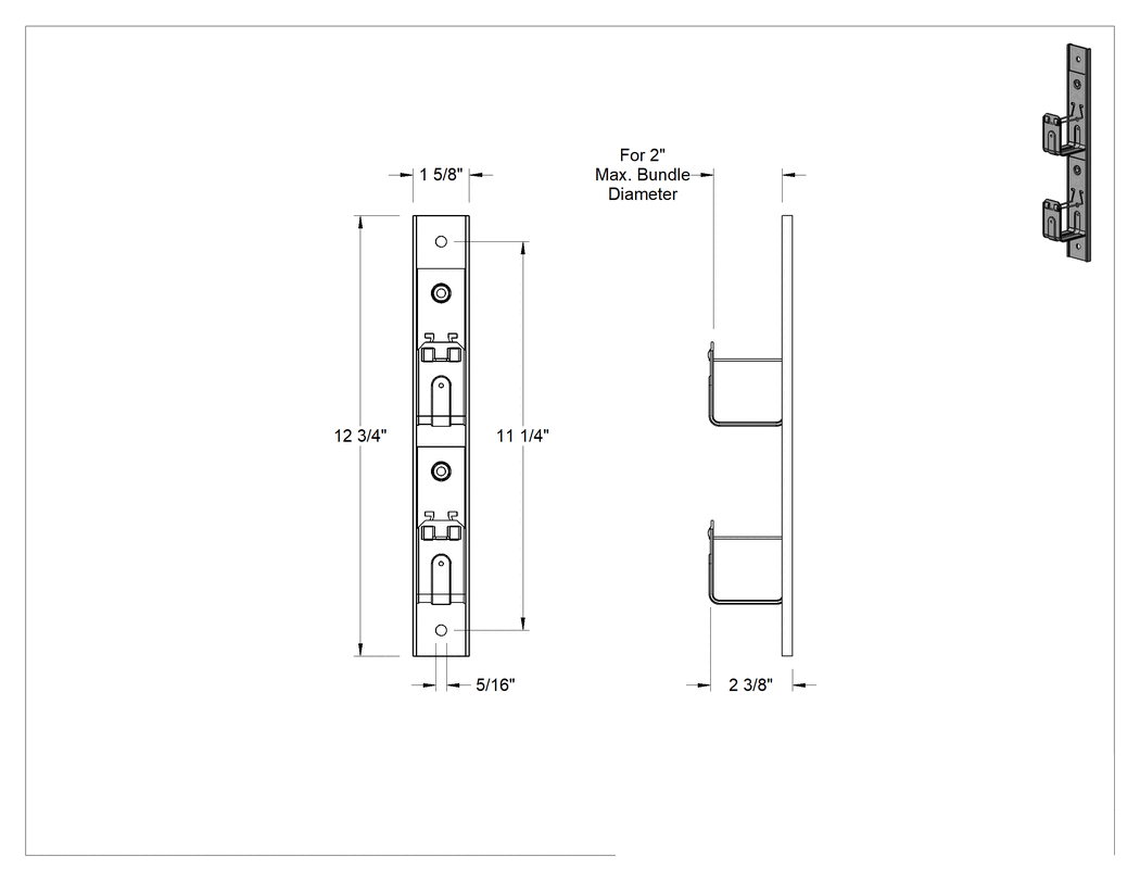 Teknik Çizim - 2 inç Yiv Açma J-Kancası, 2 Kanca, 12-3/4" Yükseklik