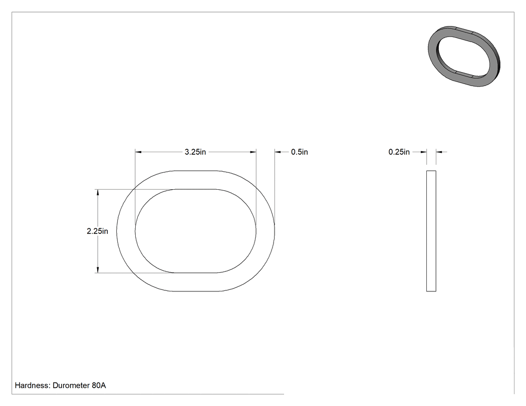 Teknik Çizim - Yüksek Sıcaklık EPDM Kazan Contası, Dikdörtgen, 2-1/4" İç Yükseklik, 3-1/4" İç Genişlik