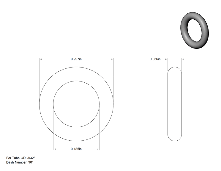Teknik Çizim - Düz Dişli Bağlantılar için Düşük Sıcaklıkta Kimyasal Dayanıklı Mil. Spec. Florosilikon O-Ringler, Düz Dişli Bağlantılar için, Mil. Spec., Dash #901