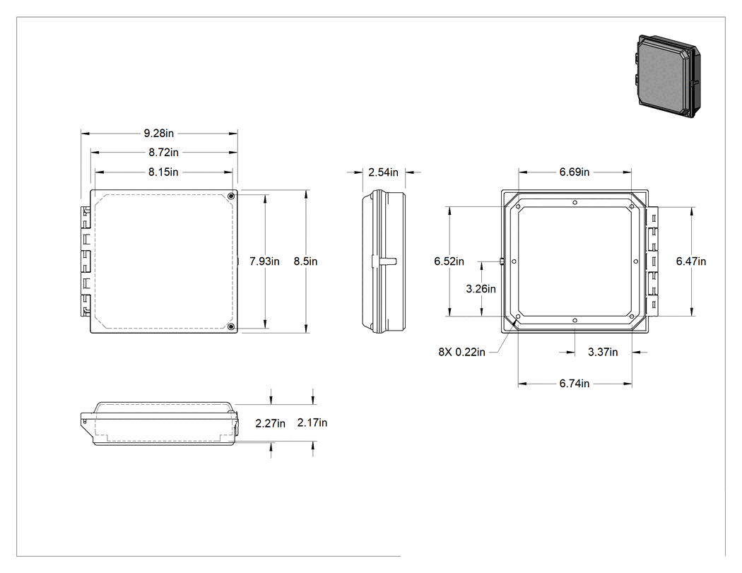 Teknik Çizim - Muhafazalar için HMI Kapağı, Kurcalamaya Dayanıklı Vida Kapatma, 8-1/2" Yükseklik x 9-1/4" Genişlik