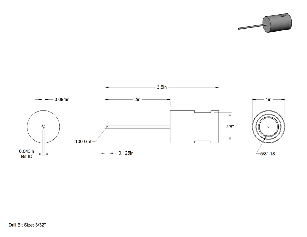 Teknik Çizim - Cam ve Seramik için Matkap Ucu, 3/32" Boyut