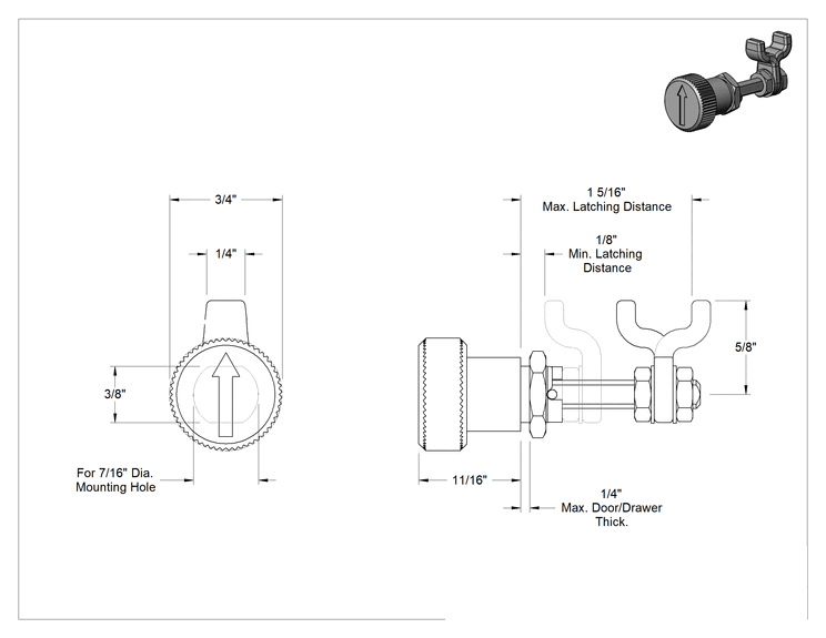 Teknik Çizim - Topuzlu Kam Mandalı, 1/4" Maksimum Kalınlık için