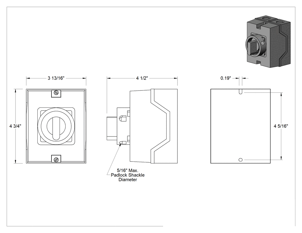 Teknik Çizim - Kompakt Ayırma Anahtarı, Kapalı, 3 Devre, 12A @ 600VAC, 16A @ 24VDC