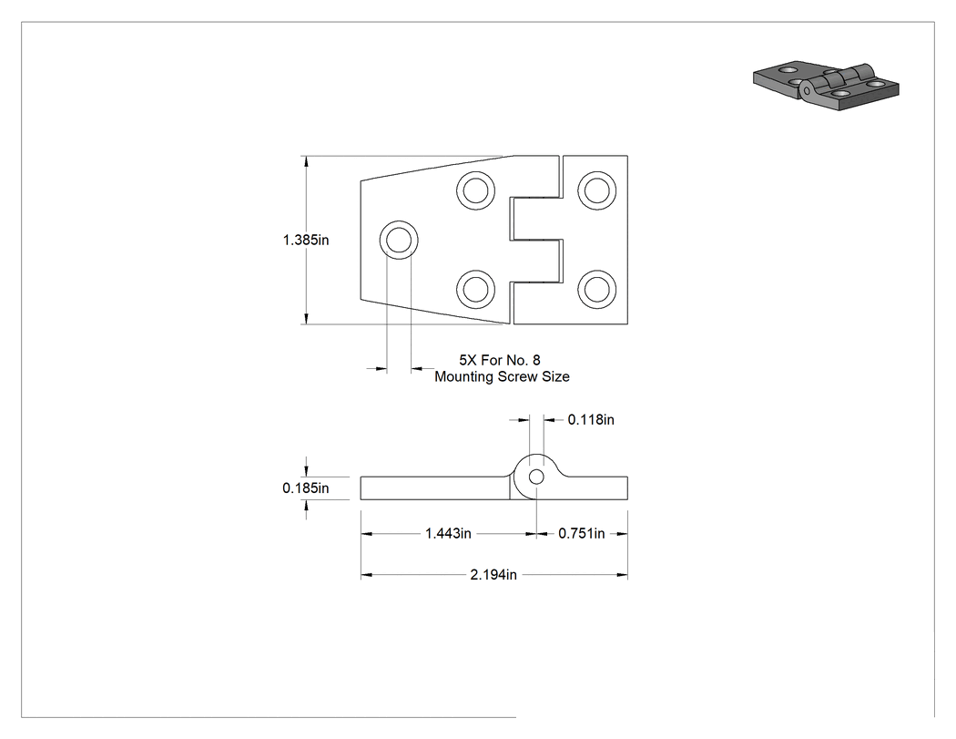 Teknik Çizim - Kayış Menteşesi, Siyah Naylon, 1-3/8" x 1-1/2" x 2-1/4"