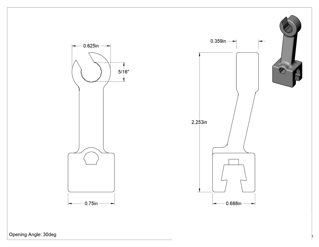 Teknik Çizim - Değiştirilebilir Başlıklı Tork Anahtarı için 5/16" Boyutlu 12 Uçlu Sure-Grip Açık Uçlu Başlık