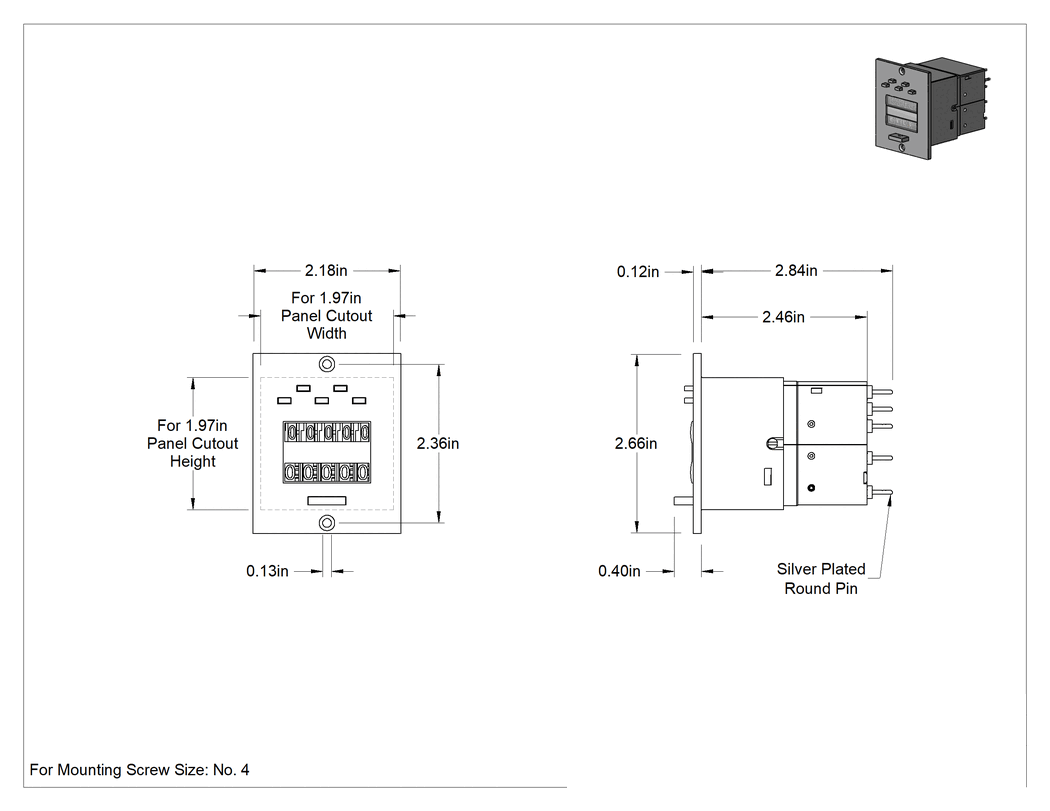 Teknik Çizim - Panele Monte Elektrikle Çalışan Sayaç, Çıkış Röleli, Vida ile Sabitleme, Tel Uçları, 24 V DC Giriş