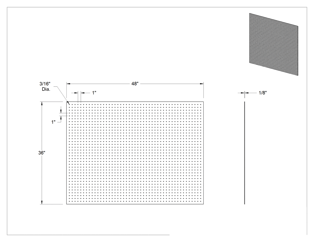 Teknik Çizim - Delikli Pano, Kahverengi Sert Levha, 3/16" Çapında Çivi Delikli, 48" x 36"